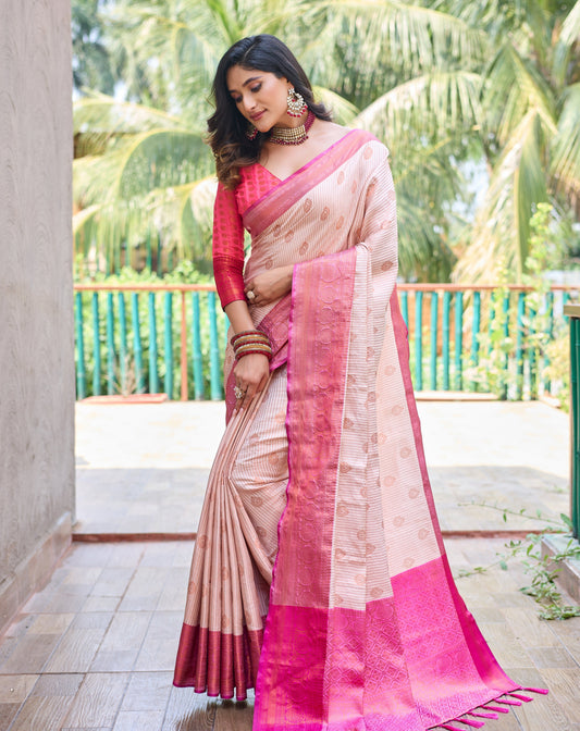 The Kanchi Silk- cream and pink