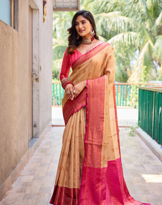 The Kanchi Silk - Beige and pink