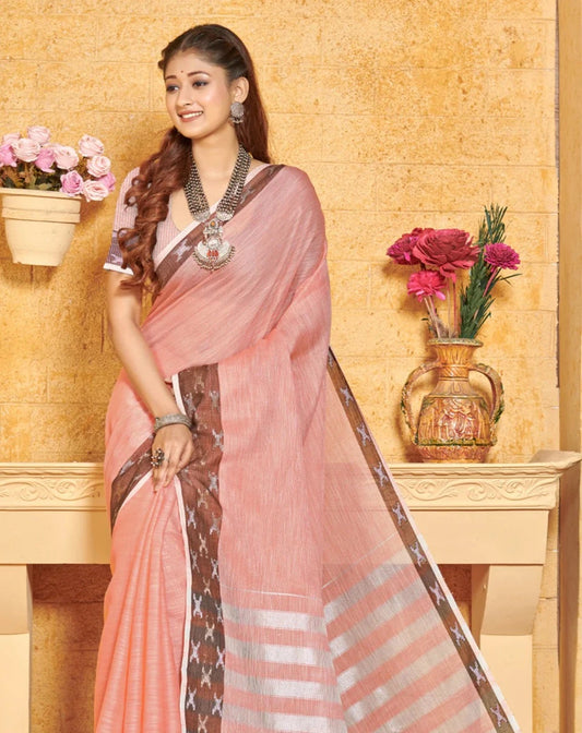 Flamingo Pink Linen Saree