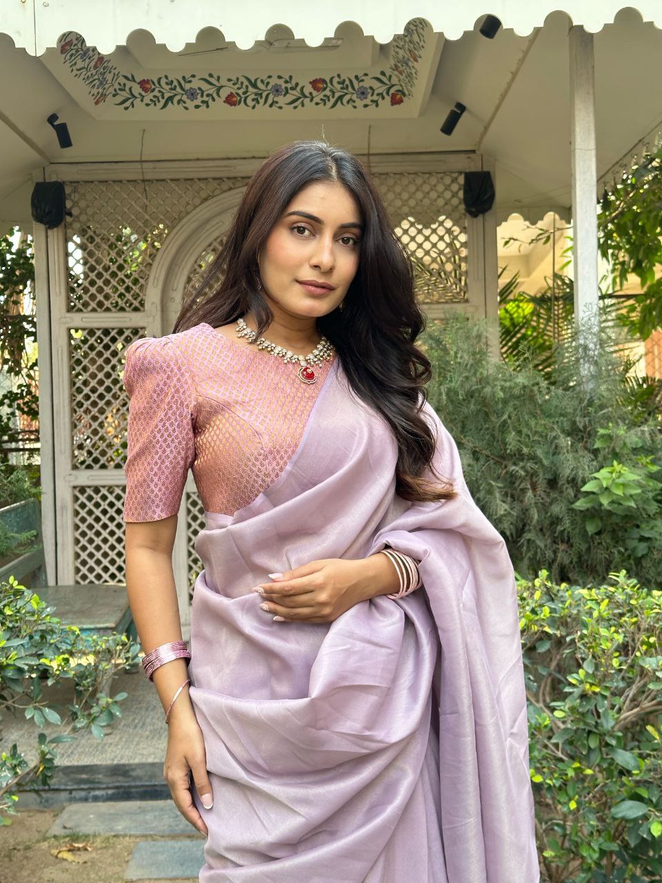 Lavender Tissue Silk Saree