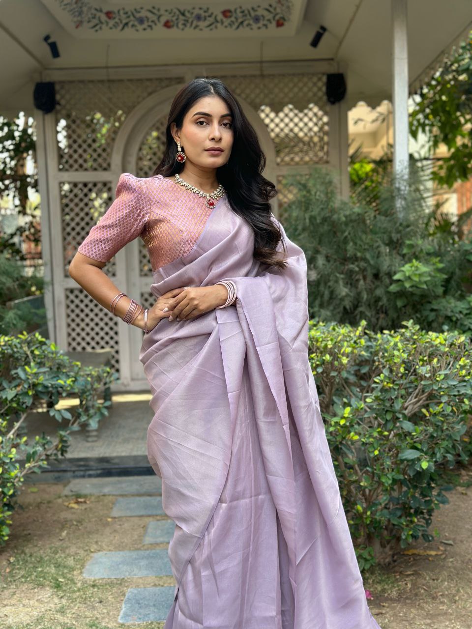 Lavender Tissue Silk Saree