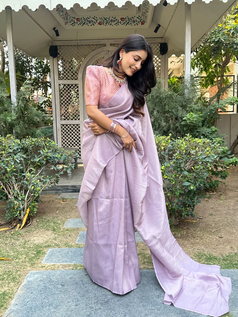 Lavender Tissue Silk Saree