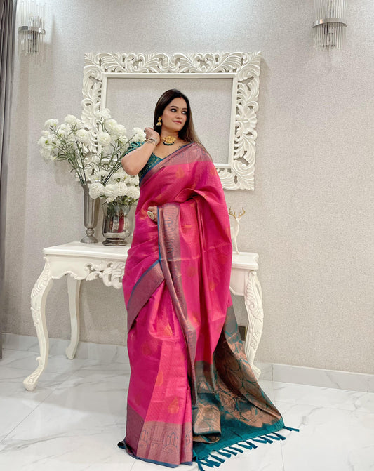 Kubera Pattu kanjivaram silk  - Rani Pink