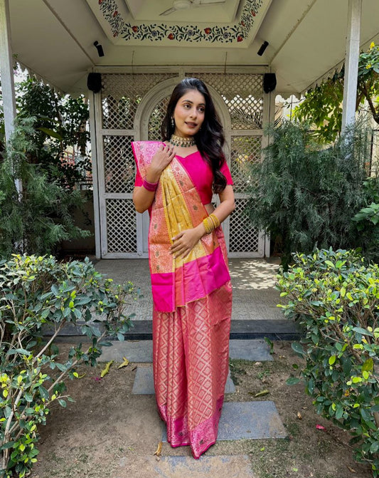 Pink Brocade Saree