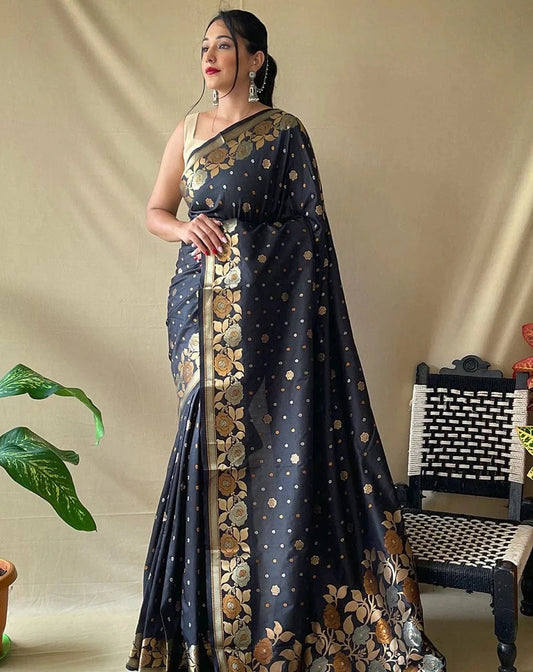 Spruce Black Silk Saree